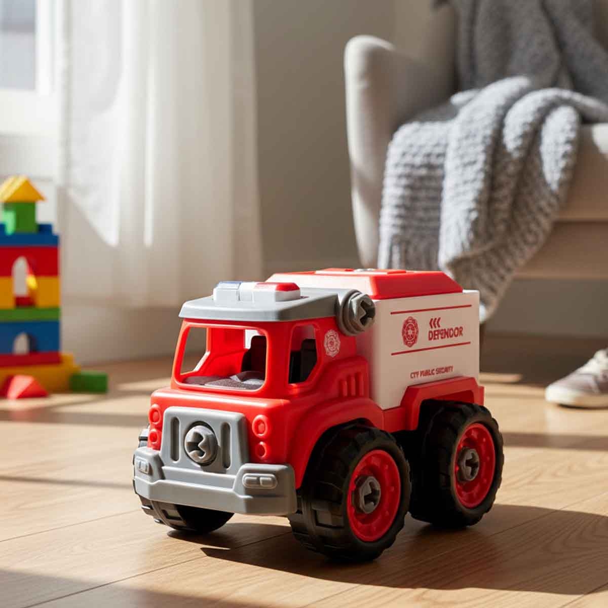 لي منغ تويز شاحنة استجابة طارئة من مكعبات تركيب صغيرة للجنسين، من عمر 3-4 سنوات