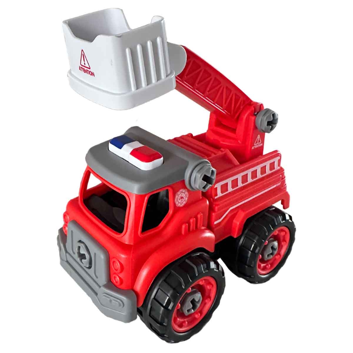 لي منغ تويز شاحنة إطفاء بسلم من مكعبات تركيب صغيرة للجنسين، من عمر 3-4 سنوات