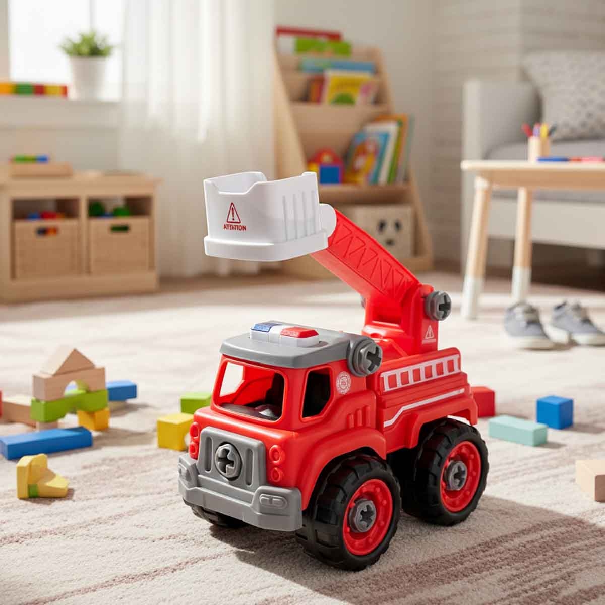 Lei Meng Toys Mini Car DIY Toy Bricks Fire Ladder Truck Unisex, 3-4 Years