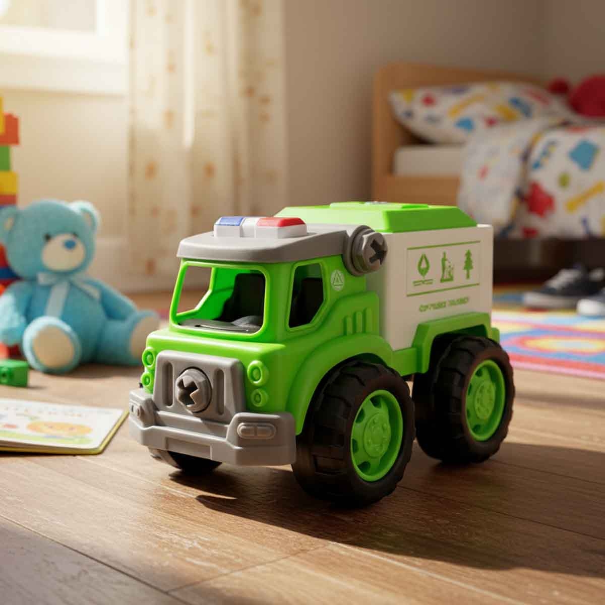 لي منغ تويز شاحنة بيئية من مكعبات تركيب صغيرة للجنسين، من عمر 3-4 سنوات