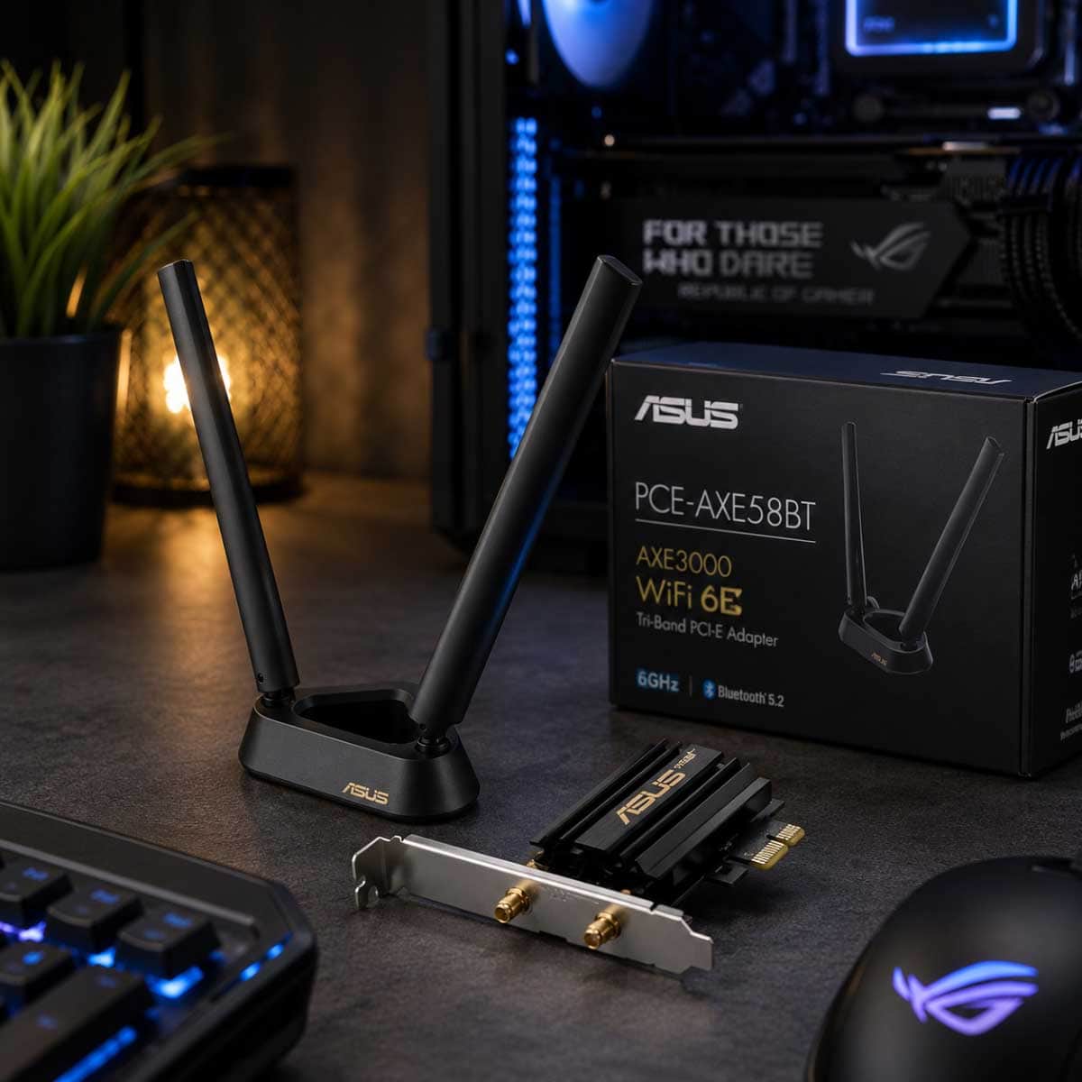 Asus Wi-Fi 6E PCI-E Magnetized Base Network Adapter with 2 External Antennas