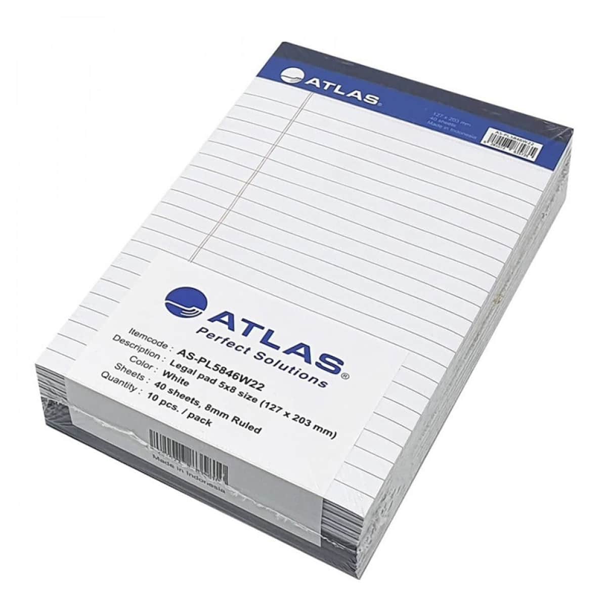 Atlas 5" x 8" Smooth White 40 Sheet Legal Pad, Pack of 10