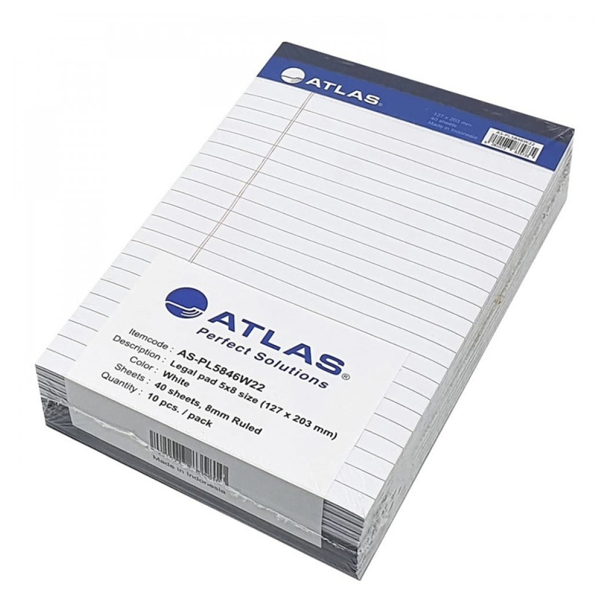 Atlas 5" x 8" Smooth White 40 Sheet Legal Pad, Pack of 10