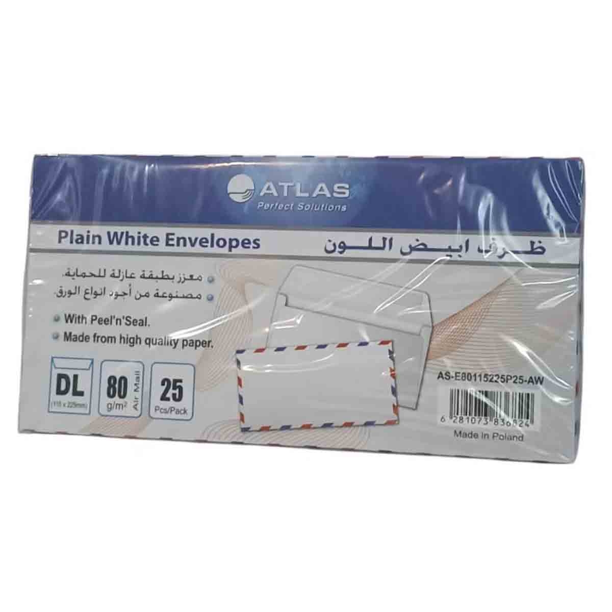 Atlas 80GSM Plain White Airmail Envelopes, Pack of 25