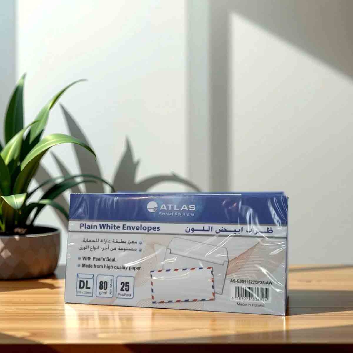 Atlas 80GSM Plain White Airmail Envelopes, Pack of 25