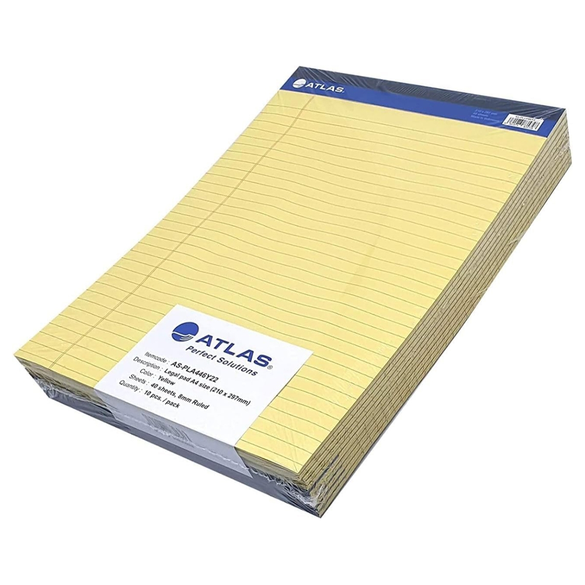 أطلس دفتر قانوني أصفر ناعم A4، 40 ورقة، مجموعة من 10