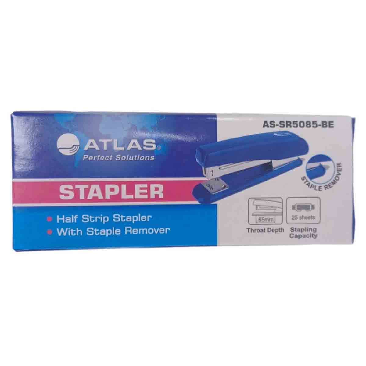 Atlas AS-SR5085-BE Blue Half Strip Metal Stapler with Staple Remover