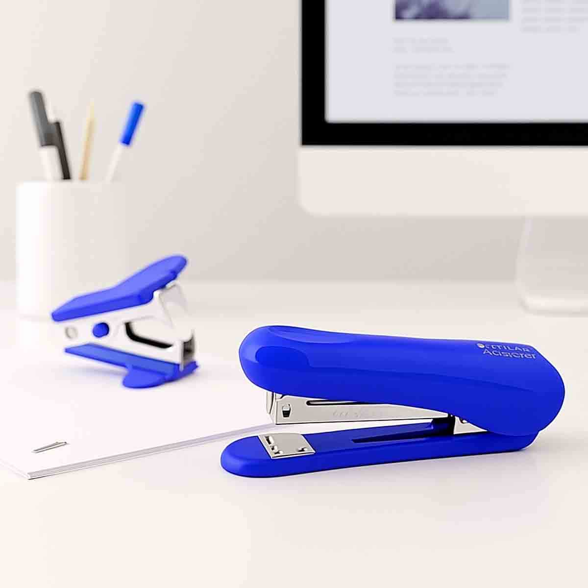 Atlas Blue Half Strip Metal Stapler with Staple Remover