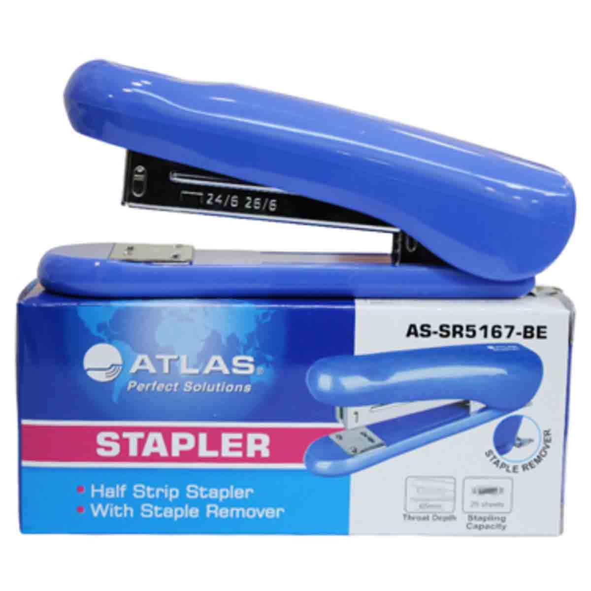 Atlas Blue Half Strip Metal Stapler with Staple Remover