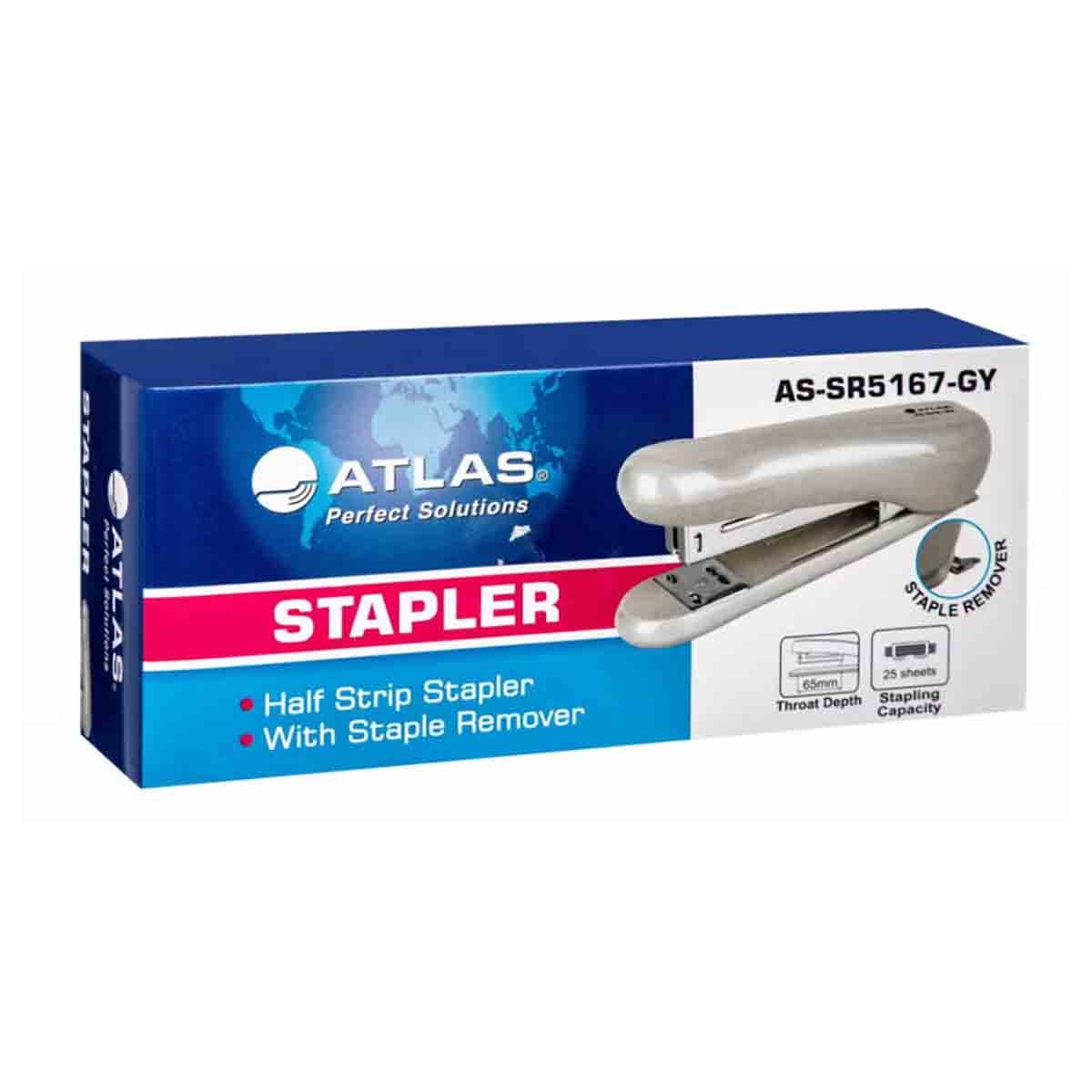 Atlas Grey Half Strip Metal Stapler with Staple Remover