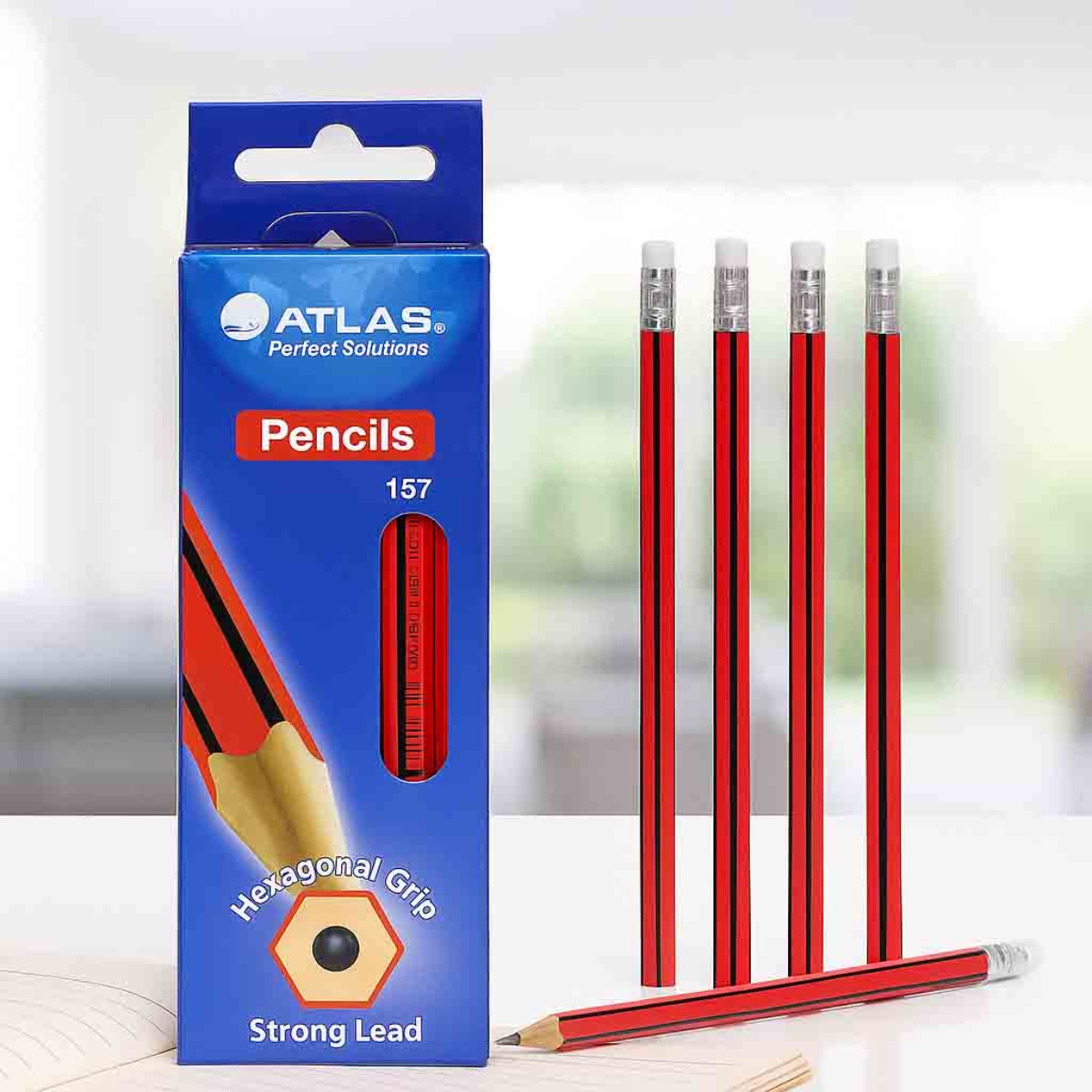 أطلس قلم رصاص HB-2 سداسي القبضة برصاص قوي، مجموعة من 12