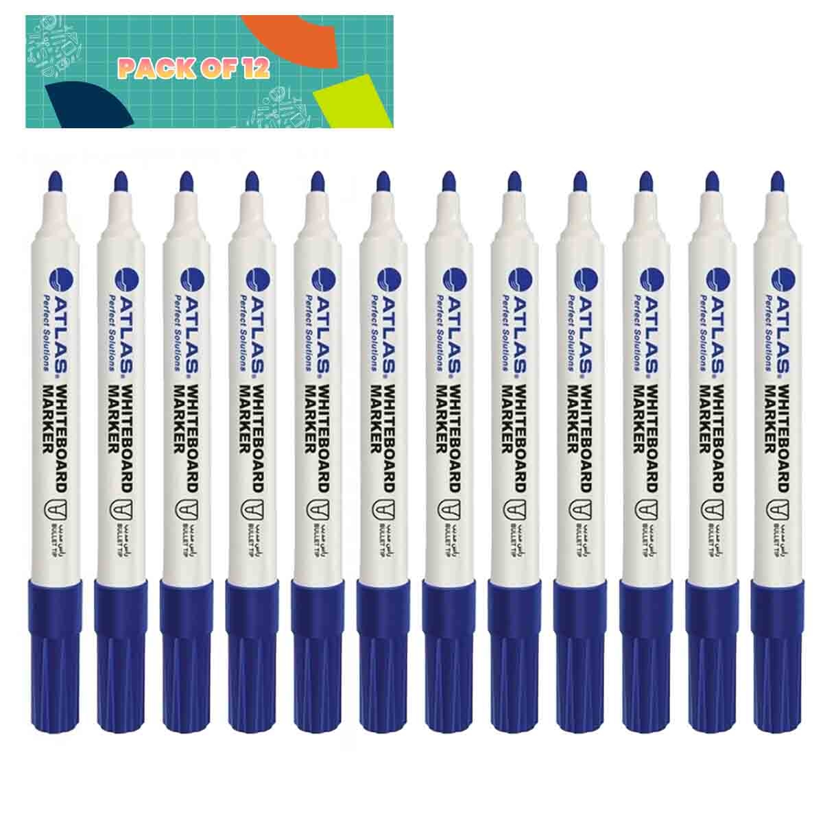 أطلس قلم سبورة أزرق رأس دائري للجنسين، 13 سنة فما فوق، مجموعة من 12