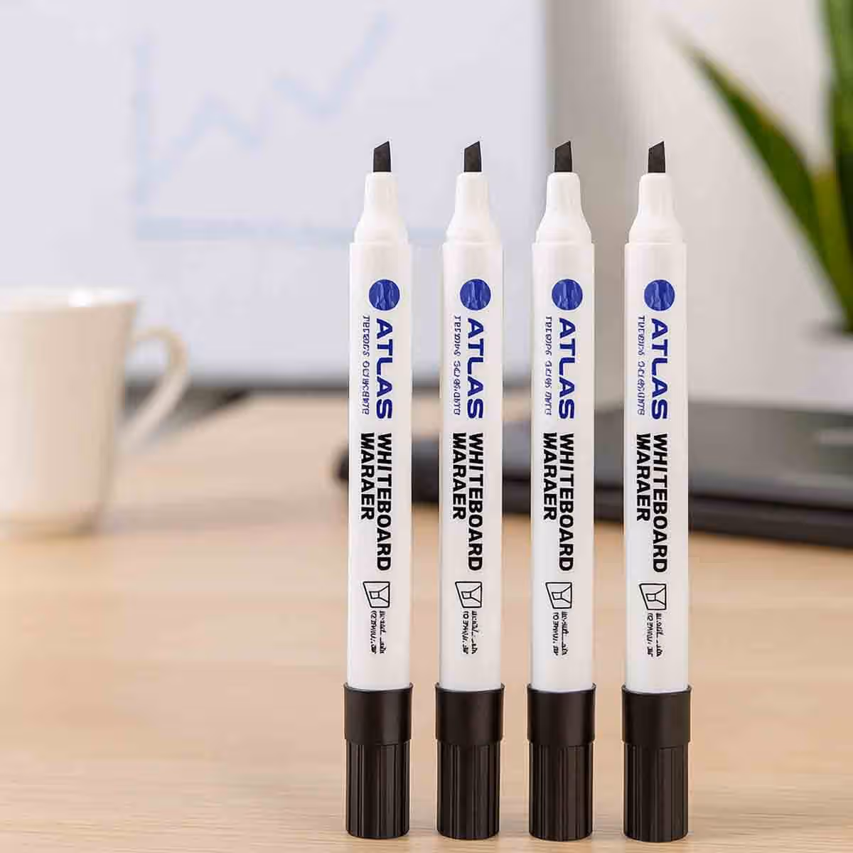 Atlas Whiteboard Chisel Black Marker, Pack of 4