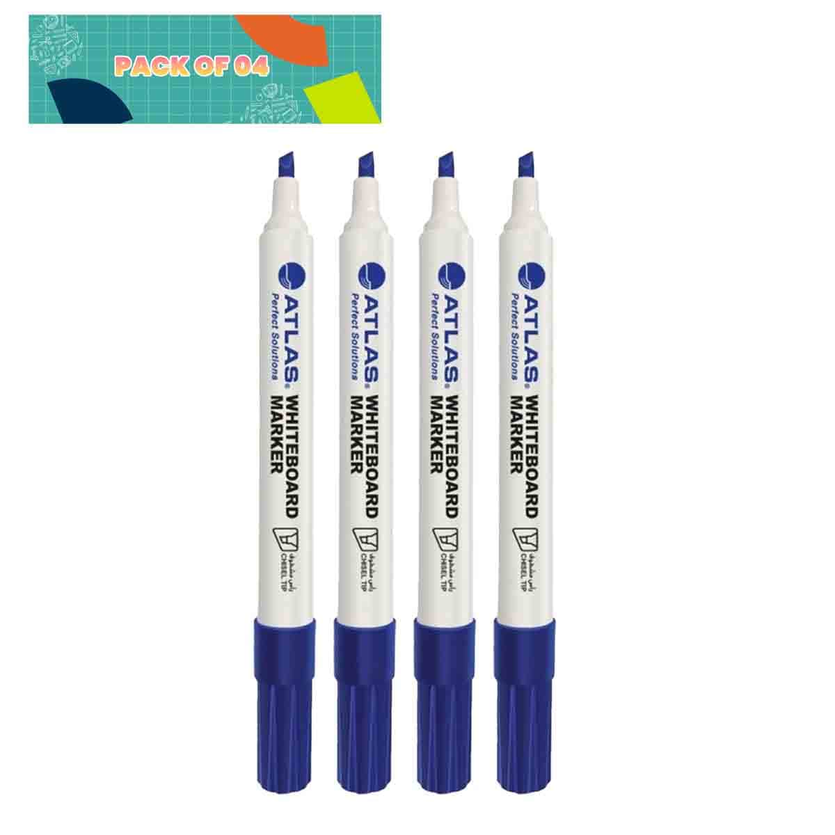 Atlas Whiteboard Chisel Blue Marker, Pack of 4