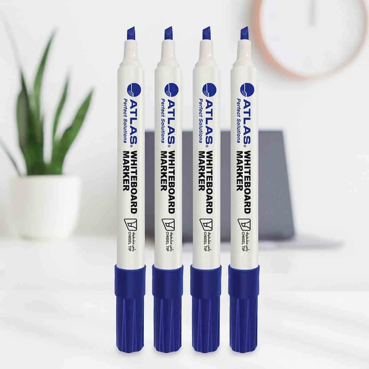 Atlas Whiteboard Chisel Blue Marker, Pack of 4
