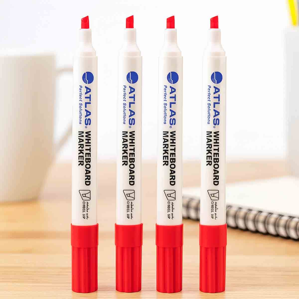 Atlas Whiteboard Chisel Red Marker, Pack of 4