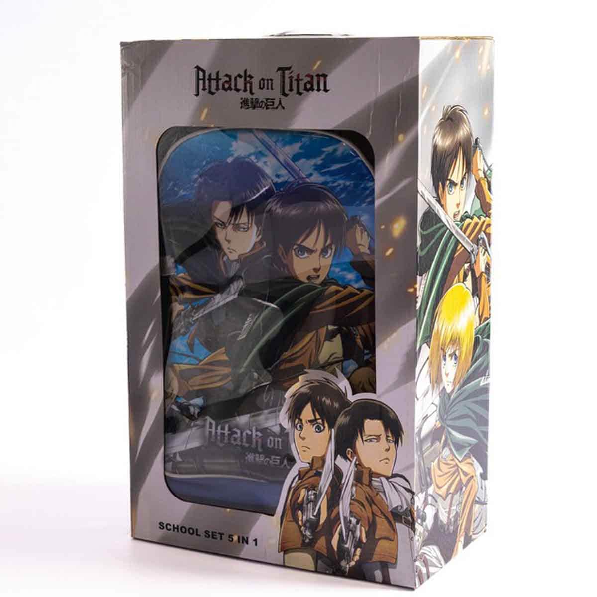 Attack On Titan 18" Trolley Bag Set with Lunch Bag, Pencil Case, Water Bottle & Lunch Box Boys, 5-7 Years