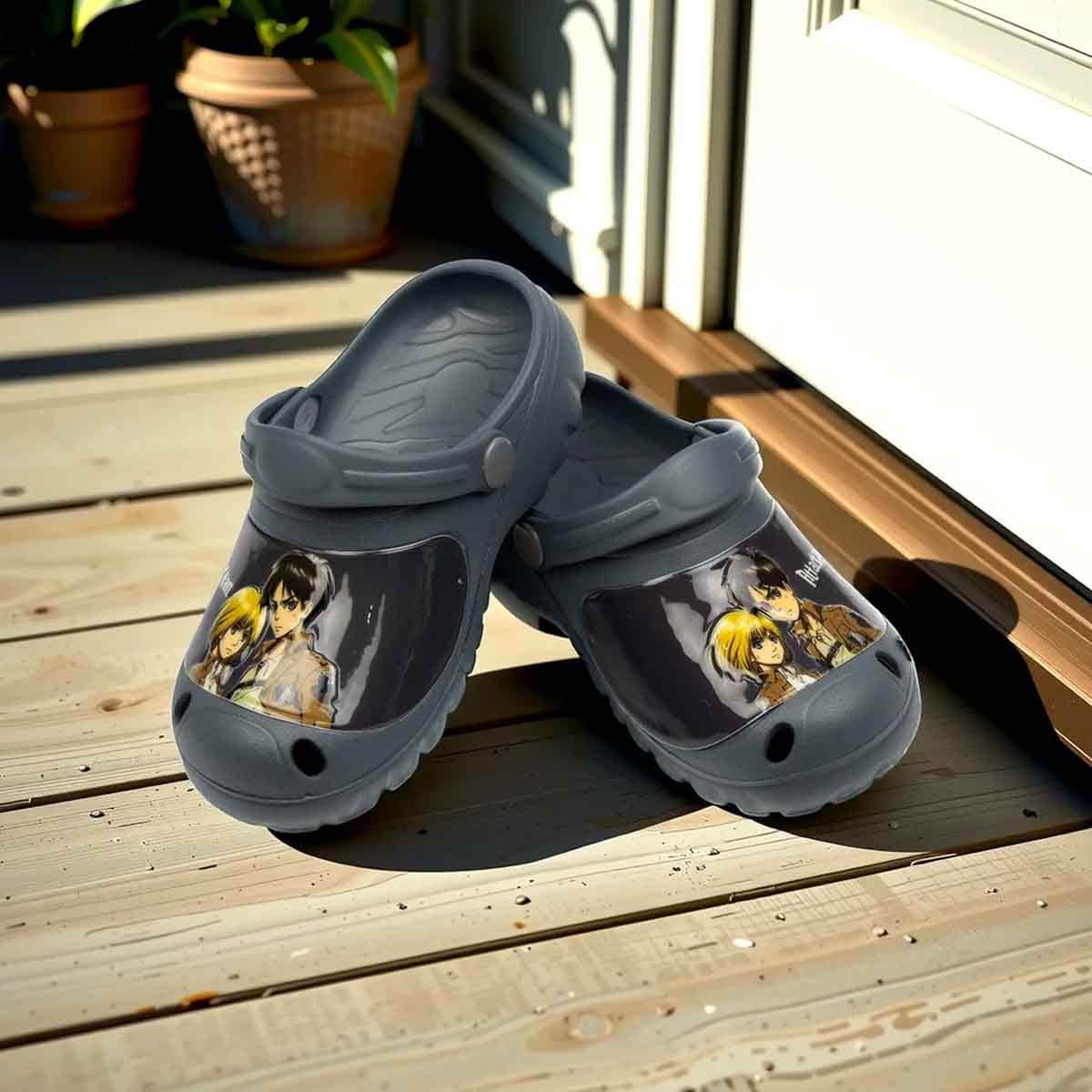Attack On Titan EU Grey Lightweight & Comfortable Slip-On Sandals Kids Klogs Unisex