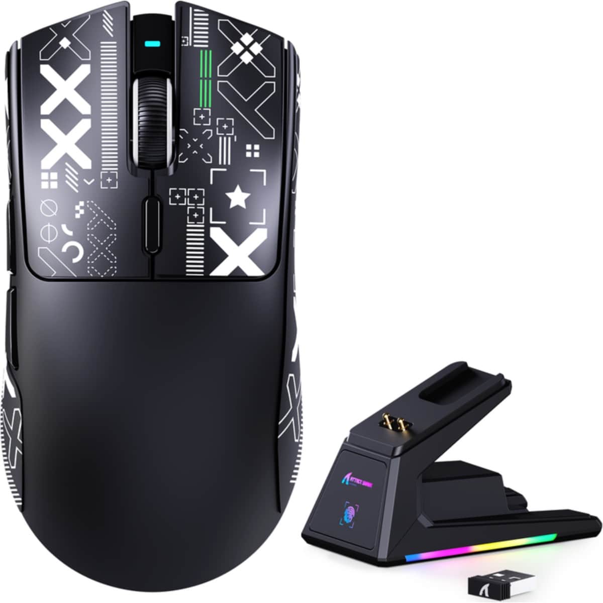 اتاك شارك X1 ماوس ألعاب لاسلكي ثلاثي الأوضاع مع قاعدة شحن RGB