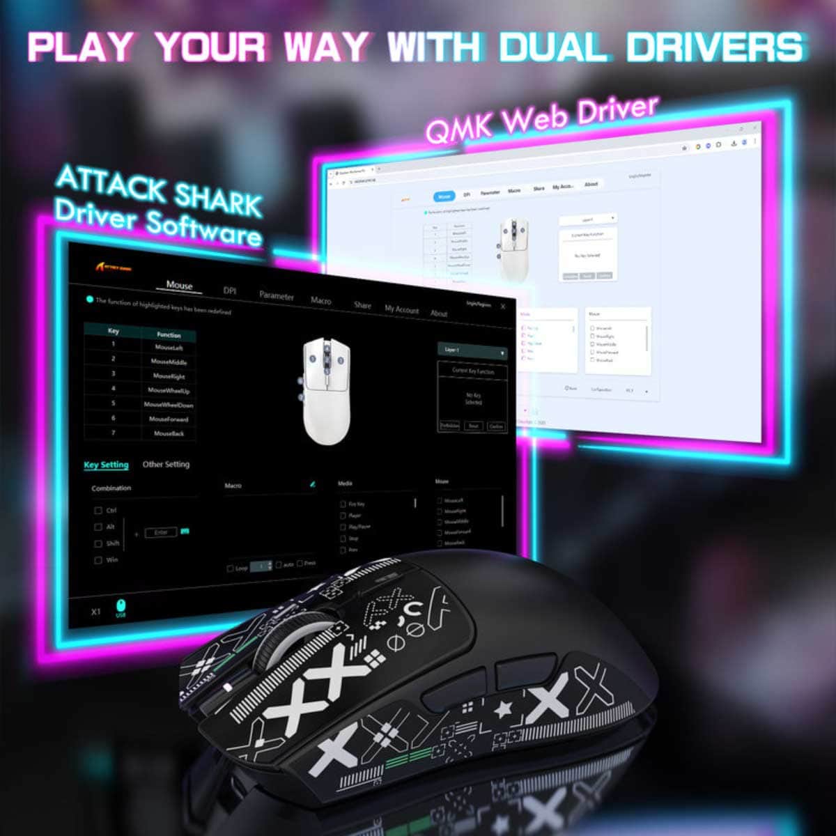 اتاك شارك X1 ماوس ألعاب لاسلكي ثلاثي الأوضاع مع قاعدة شحن RGB
