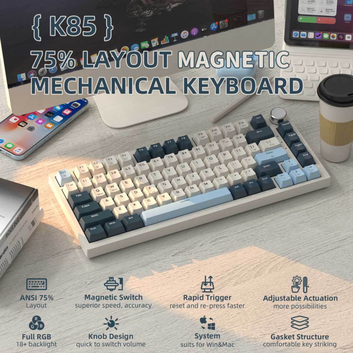 Attack Shark Blueberry K85 Magnetic Switch Rapid Trigger Gaming Keyboard