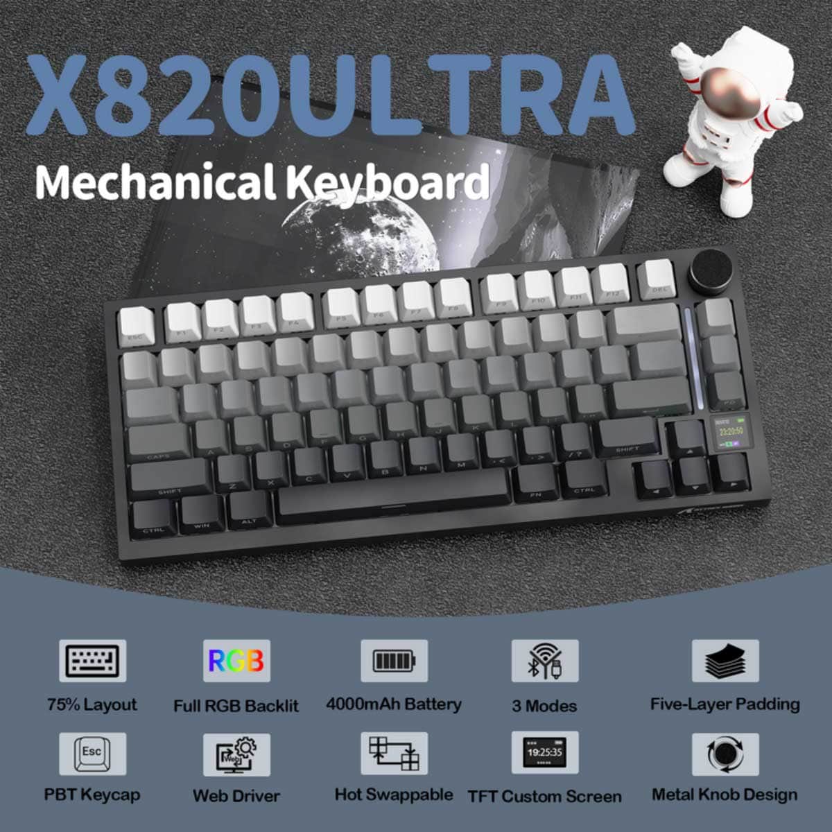 اتاك شارك X820 الترا كيبورد ألعاب ميكانيكي ثلاثي الأوضاع بنظام جاسكيت