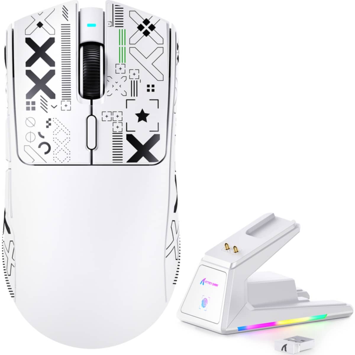 اتاك شارك X1 ماوس ألعاب لاسلكي ثلاثي الأوضاع مع قاعدة شحن RGB