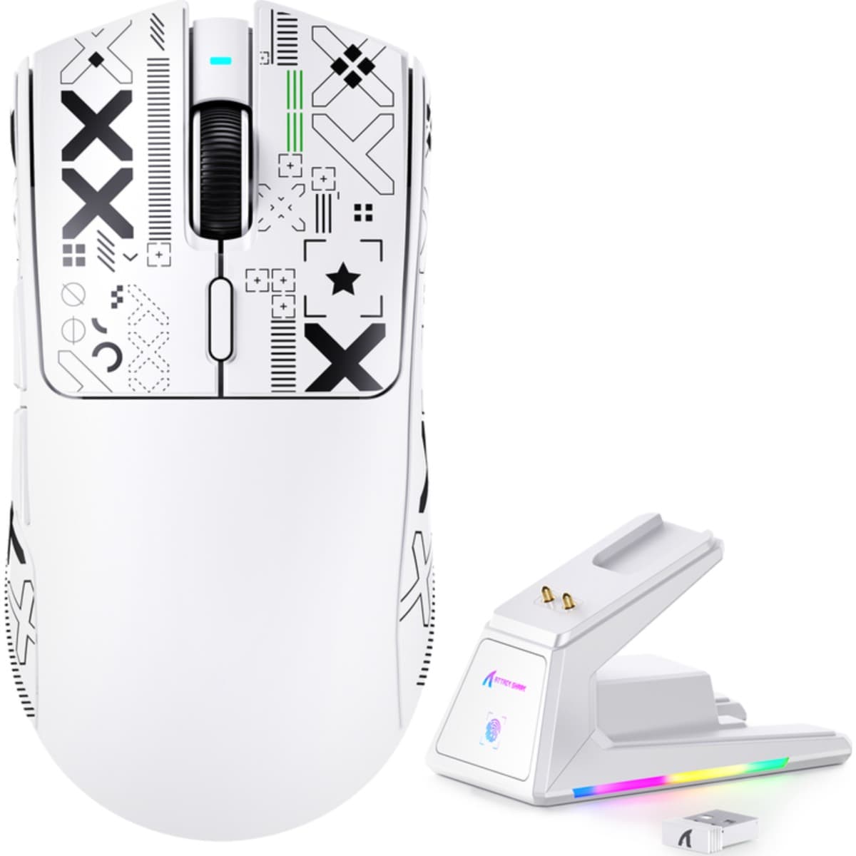 اتاك شارك X1 ماوس ألعاب لاسلكي ثلاثي الأوضاع مع قاعدة شحن RGB