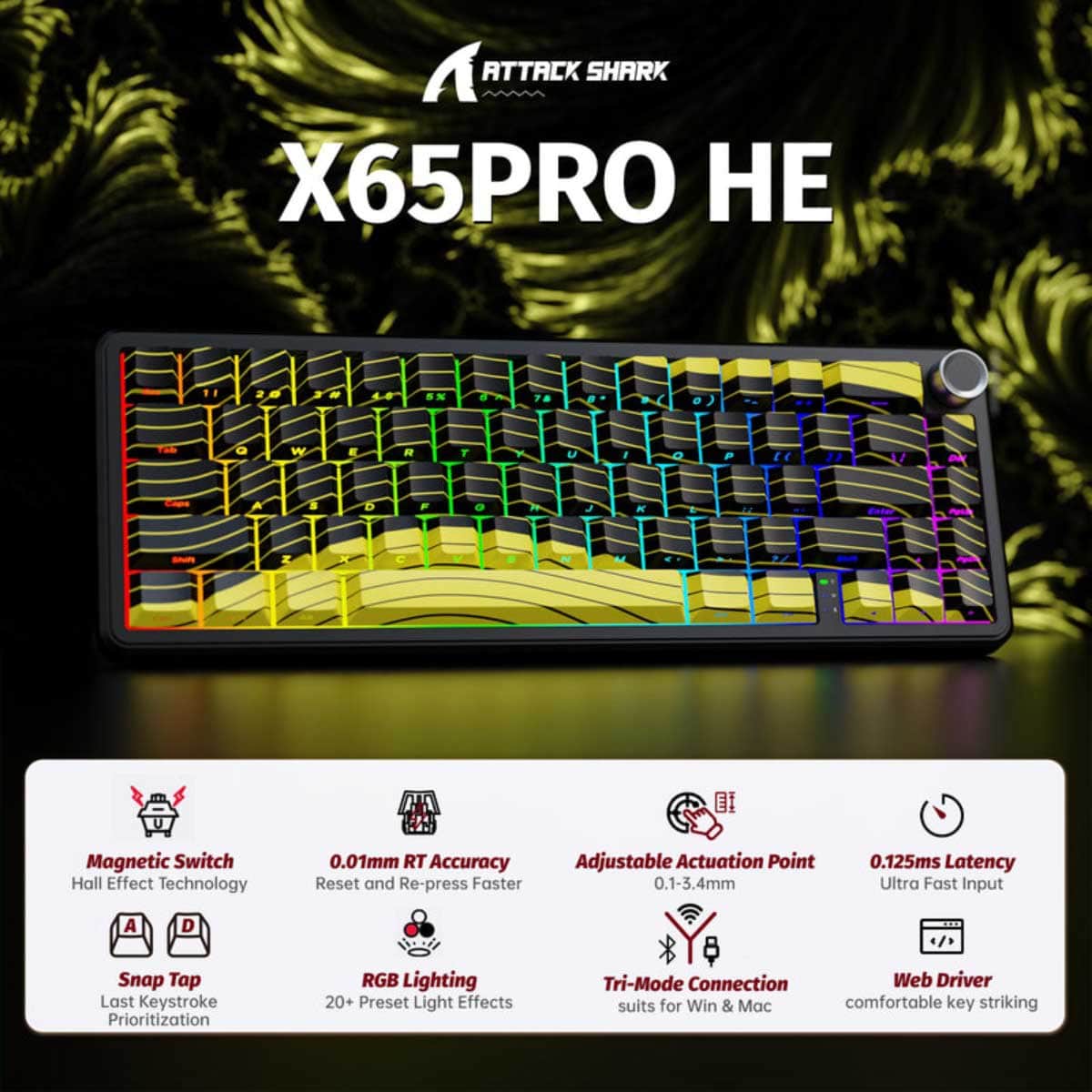 اتاك شارك X65PRO HE كيبورد ألعاب لاسلكي بمفاتيح مغناطيسية وخاصية التفعيل السريع