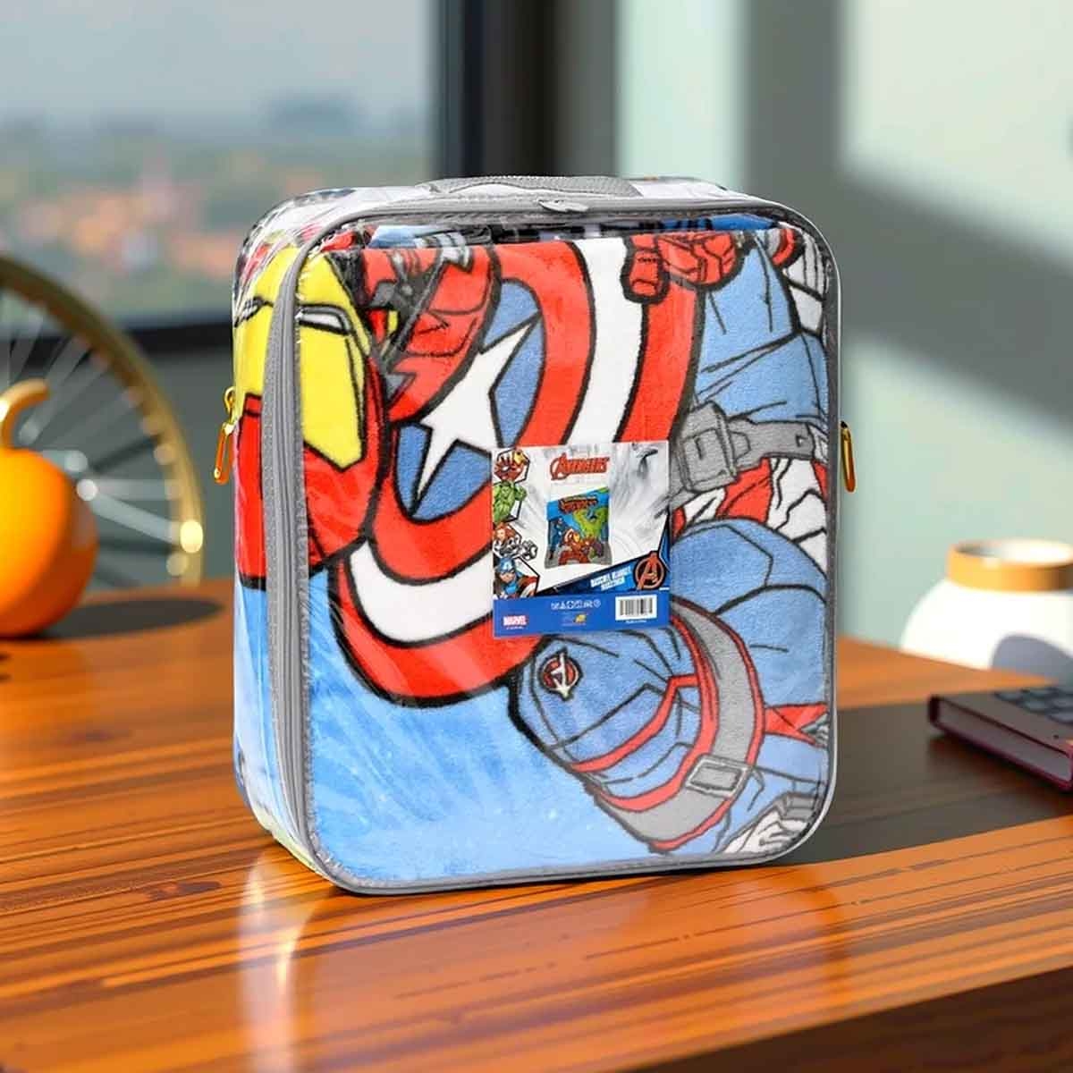 Marvel Avengers 100% Polyester Blue Raschel Blanket Throw