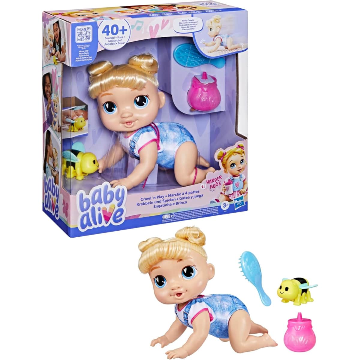 Baby Alive 10.75″ Crawl 'n Play Harper Hugs Electronic Crawling Baby Doll Set Unisex, 3-4 Years