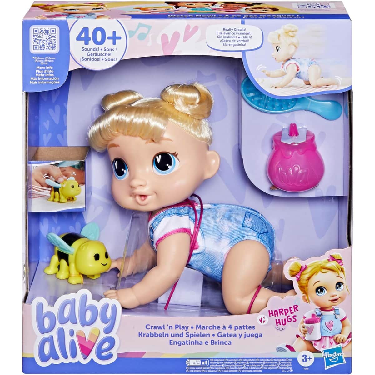 Baby Alive 10.75″ Crawl 'n Play Harper Hugs Electronic Crawling Baby Doll Set Unisex, 3-4 Years