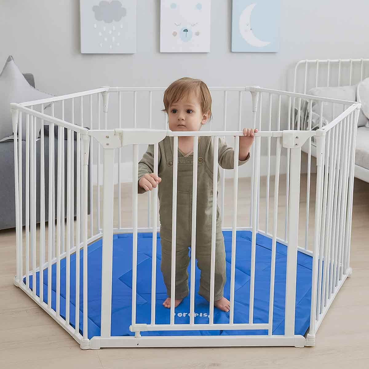 Baby Safe White Convertible Playpen with Mat