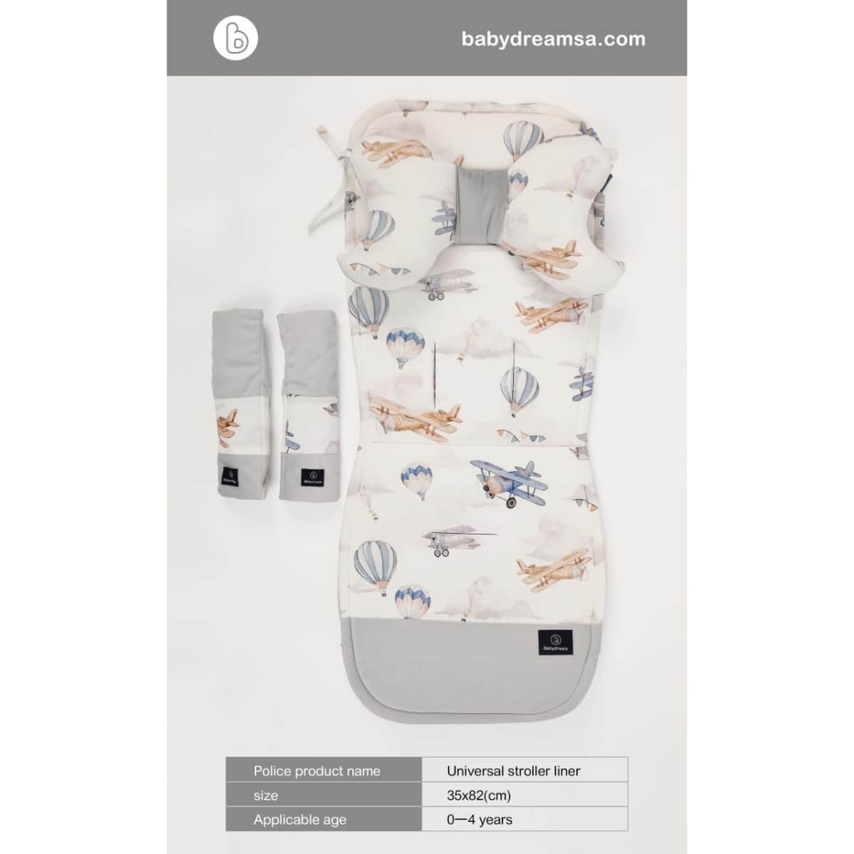 Babydream Double Sided Grey Stroller Pad Toddler, 0-2 Years