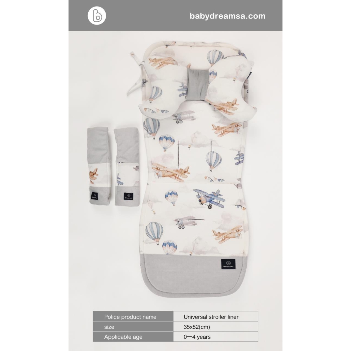 Babydream Double Sided Grey Stroller Pad Toddler, 0-2 Years