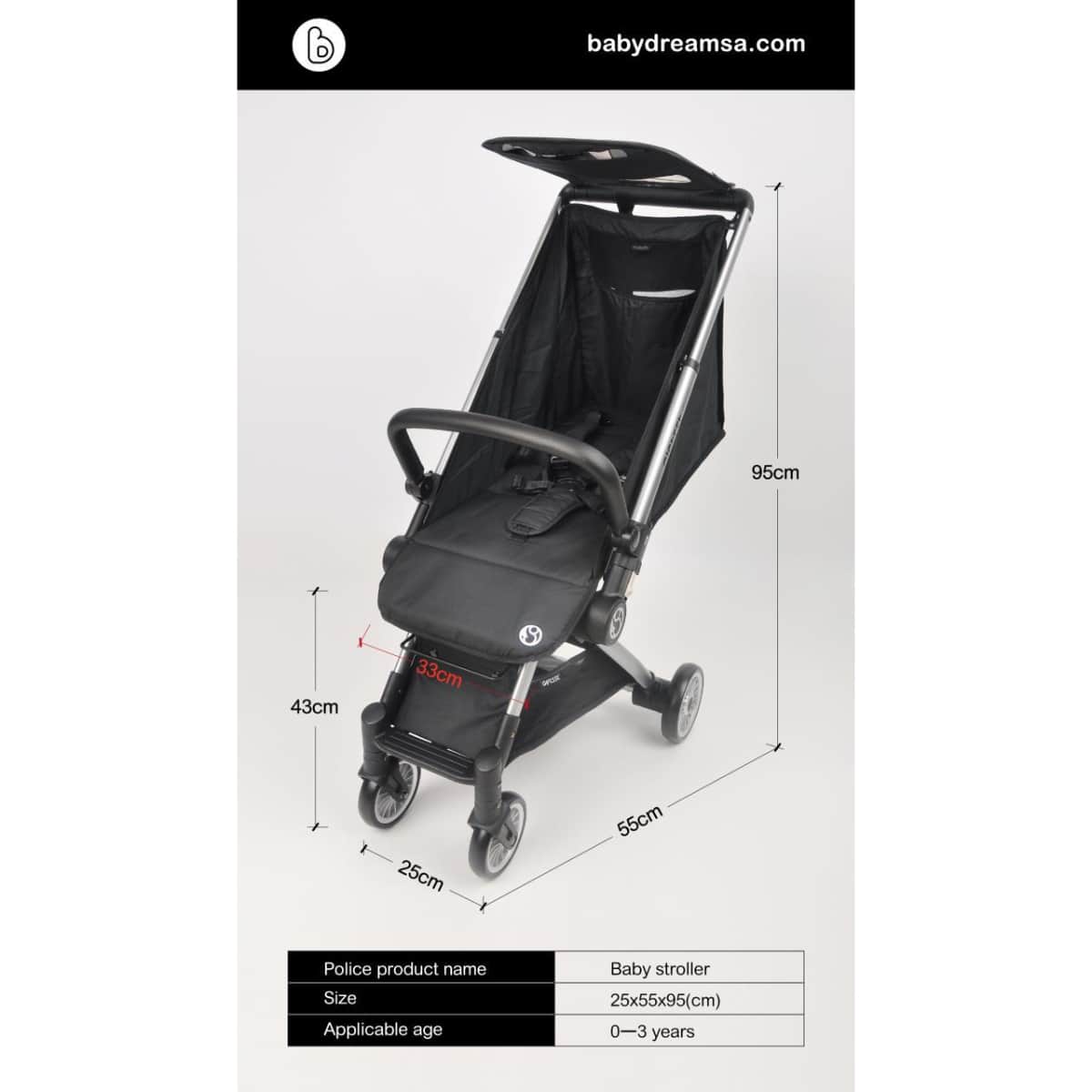 Babydream Lightweight Black Gift Stroller Toddler, 0-2 Years