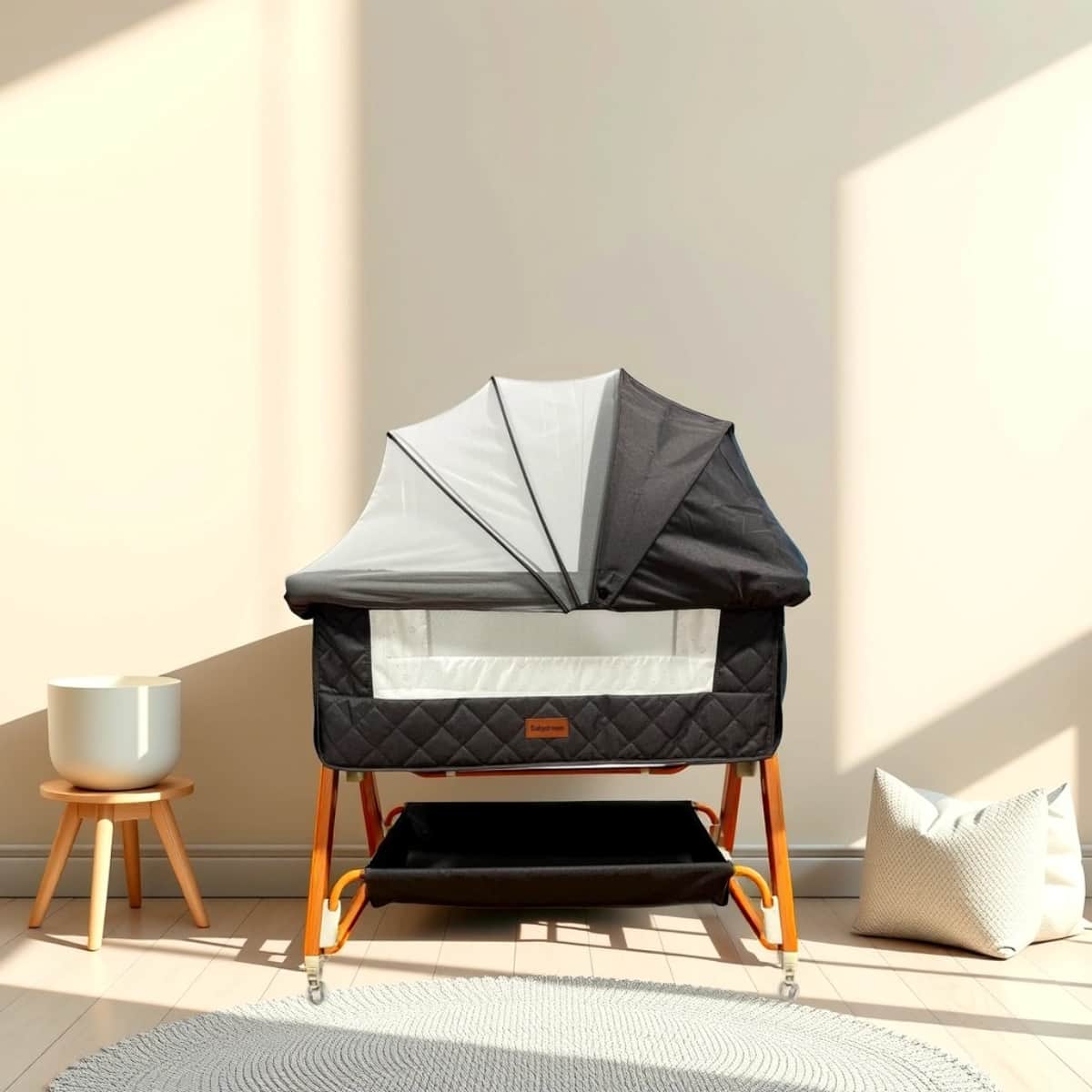 BabyDream Portable 6-Level Adjustable Height Crib Toddler, 0-2 Years