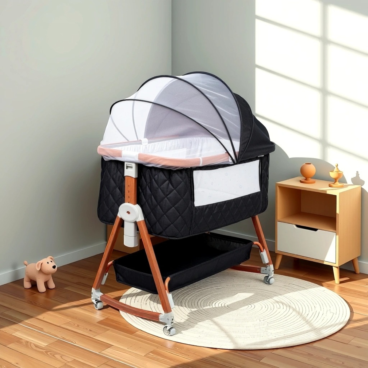 BabyDream Portable Deluxe 6-Level Adjustable Height Crib Toddler, 0-2 Years