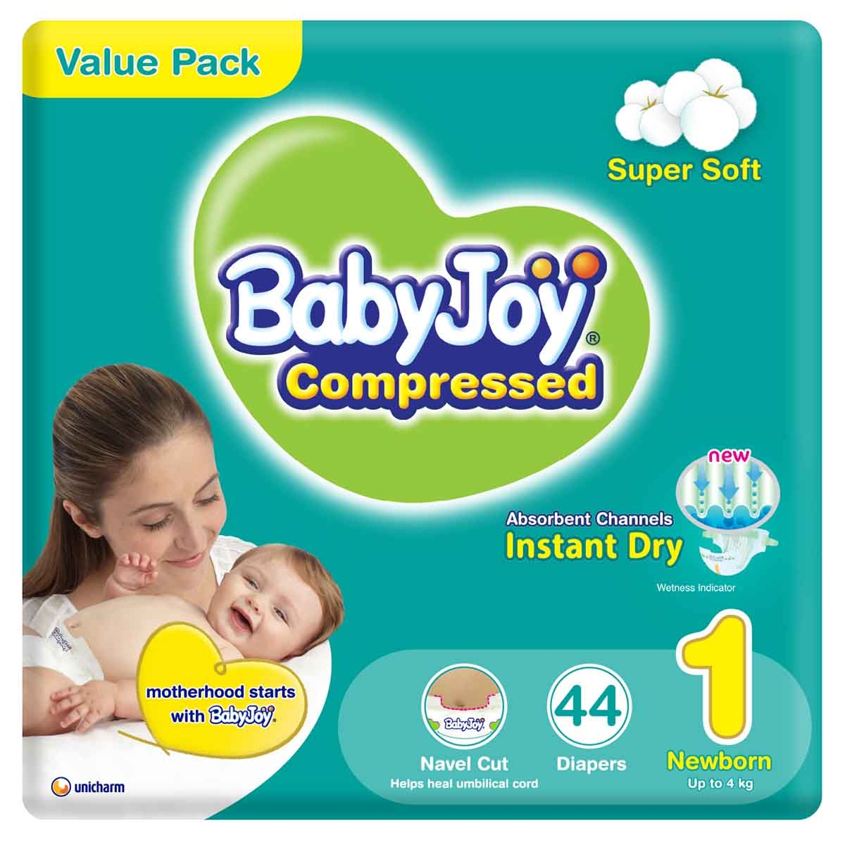 بيبي جوي حفاضات أطفال بوسادة ماسية مضغوطة 2X مقاس 1 حديثي الولادة 0-4 كغ – 44 قطعة