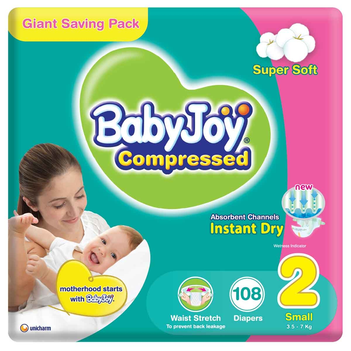 BabyJoy 108-Piece Size 2 Small 3.5-7 kg 2X Compressed Diamond Pad Diapers