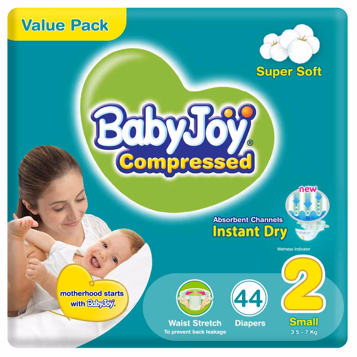 BabyJoy 44-Piece Size 2 Small 3.5-7 kg 2X Compressed Diamond Pad Diapers