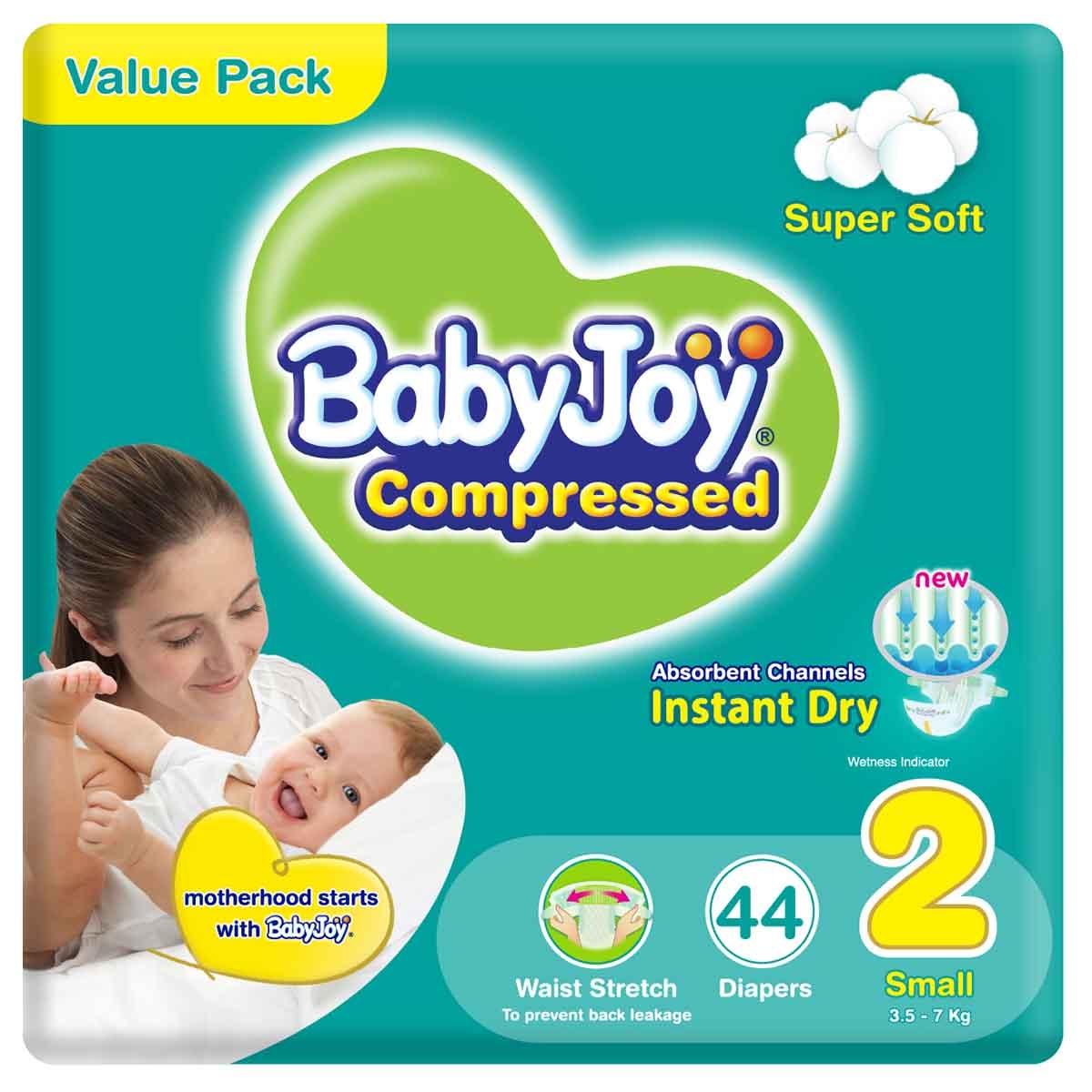 BabyJoy 44-Piece Size 2 Small 3.5-7 kg 2X Compressed Diamond Pad Diapers