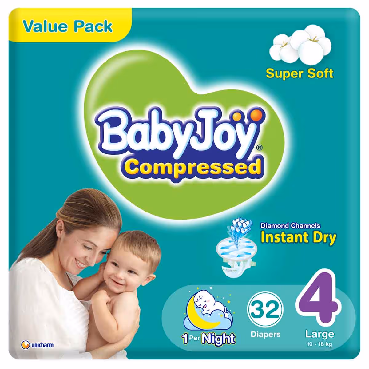 BabyJoy 32-Piece Size 4 Large 10-18 kg Compressed Diamond Pad Diapers