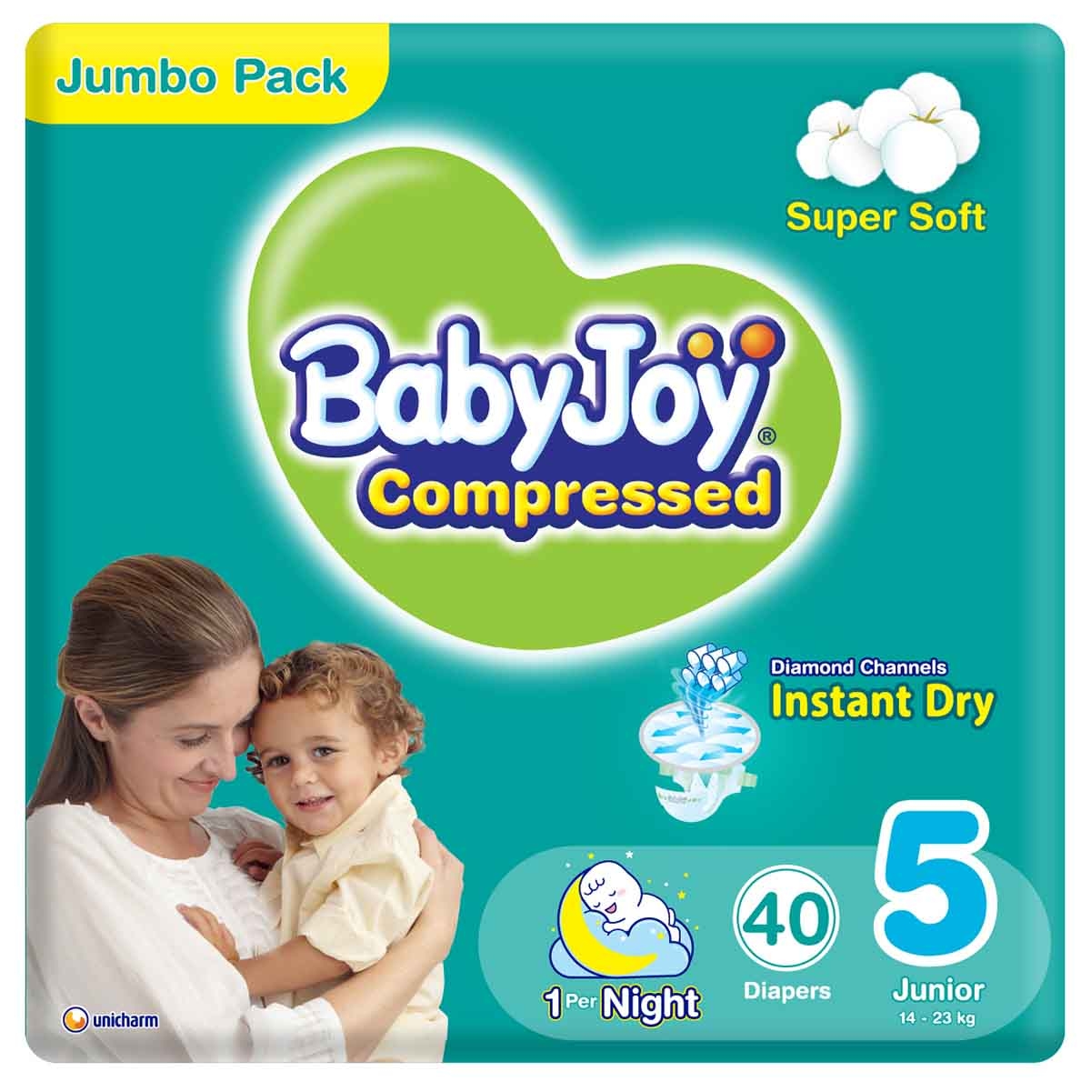 BabyJoy 44-Piece Size 4+ Large Plus 12-21 kg Compressed Diamond Pad Diapers