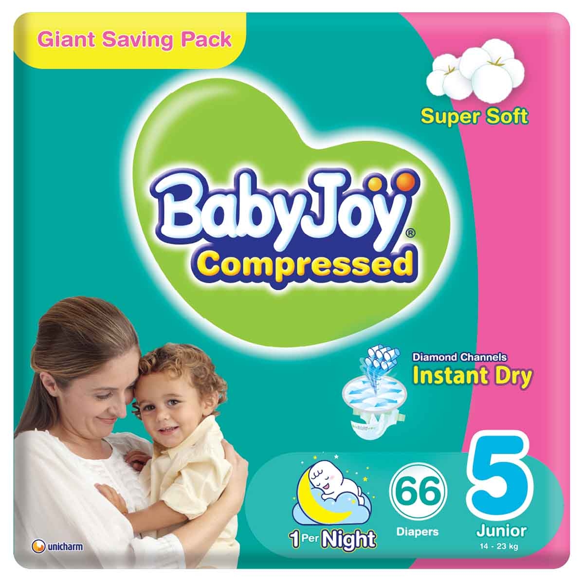 BabyJoy 66-Piece Size 5 Junior 14-23 kg Compressed Diamond Pad Diapers