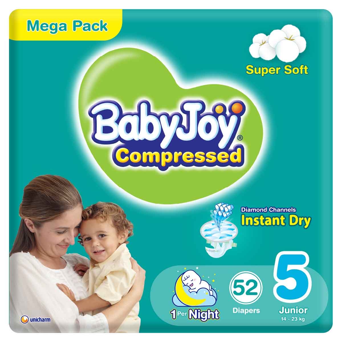 BabyJoy 52-Piece Size 5 Junior 14-23 kg Compressed Diamond Pad Diapers