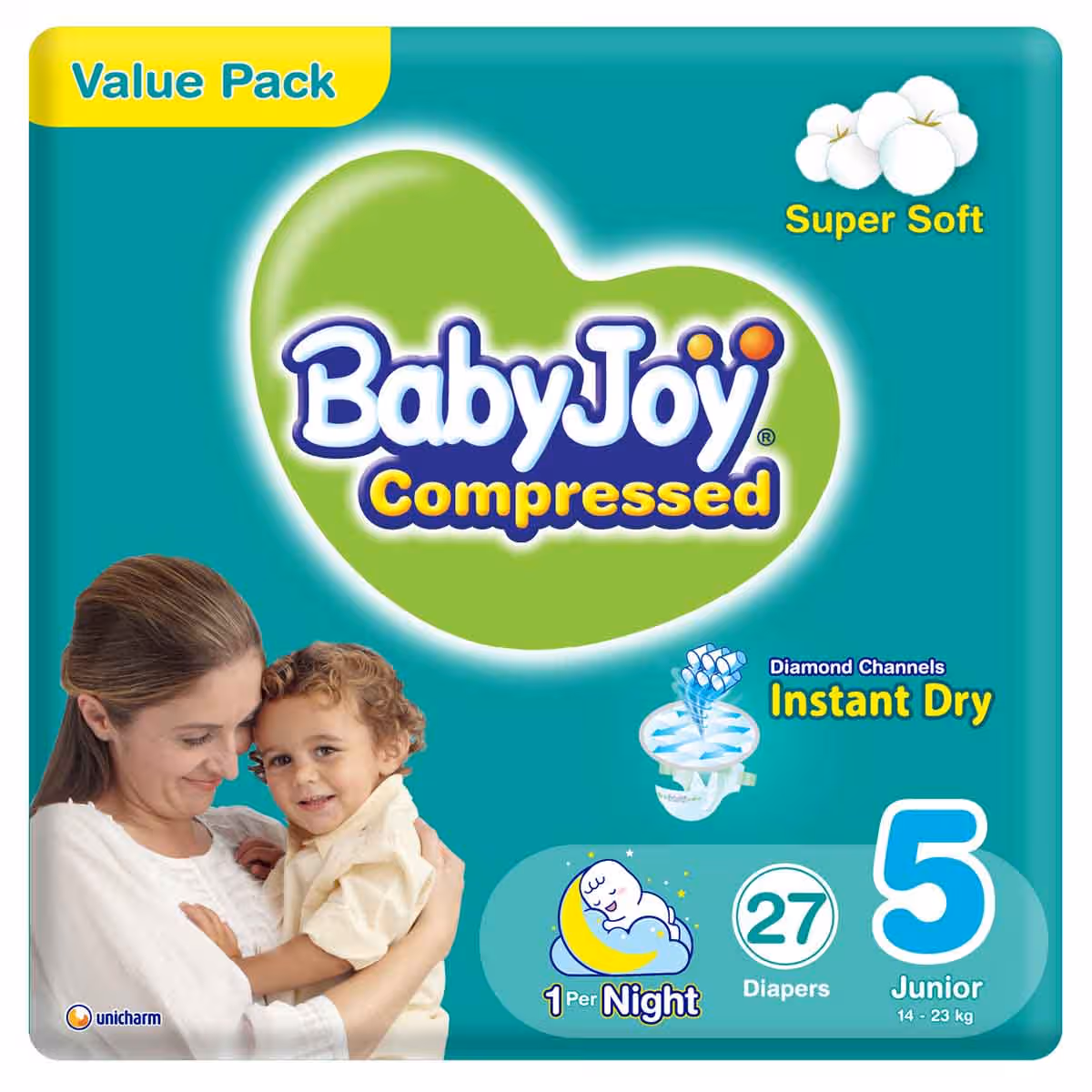 BabyJoy 27-Piece Size 5 Junior 14-23 kg Compressed Diamond Pad Diapers