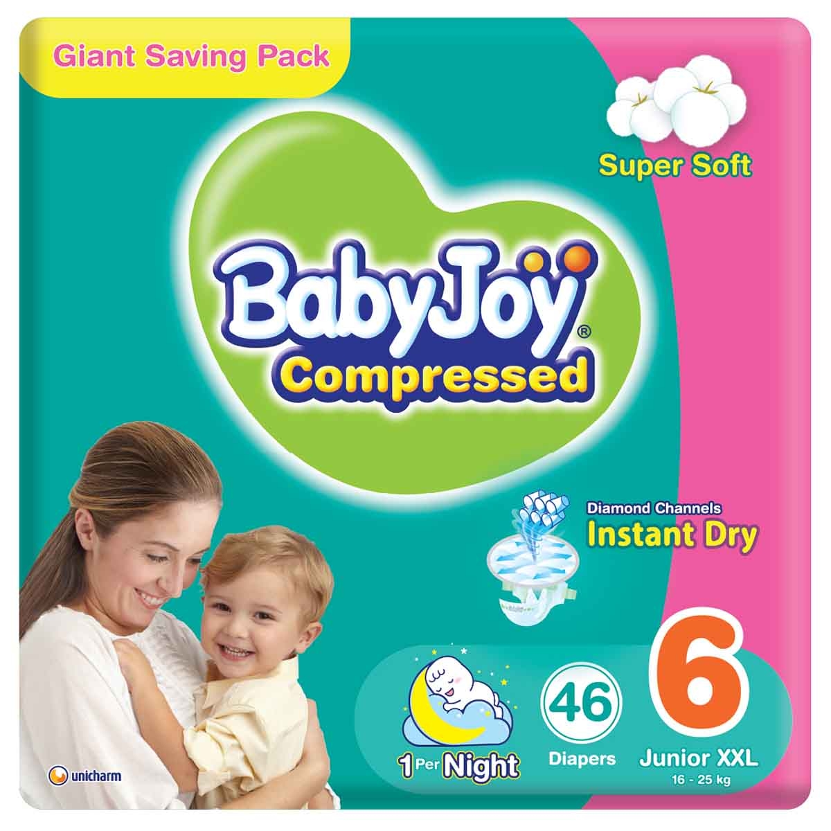 BabyJoy 46-Piece Size 6 Junior XXL 16-25 kg Compressed Diamond Pad Diapers