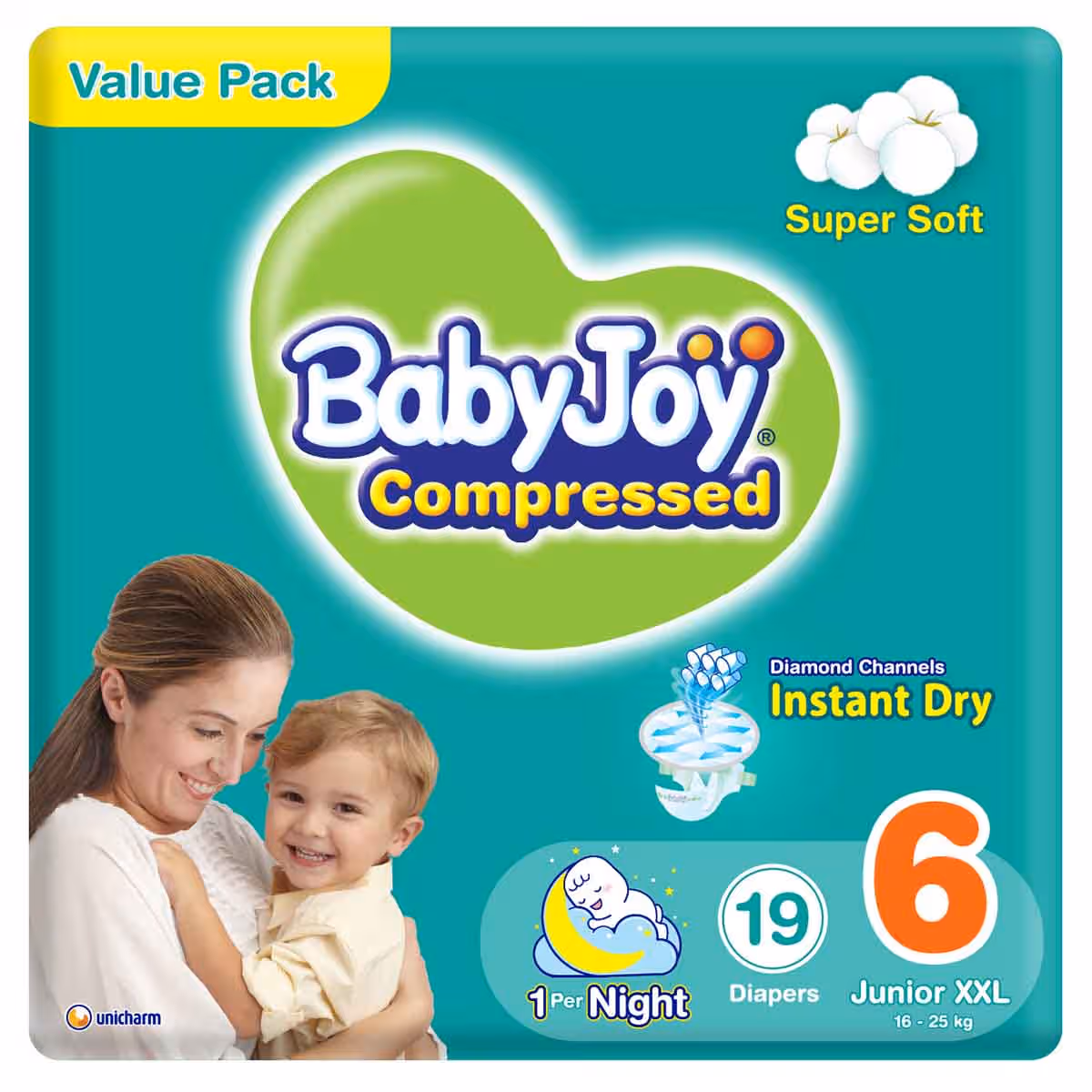 BabyJoy 19-Piece Size 6 Junior XXL 16-25 kg Compressed Diamond Pad Diapers