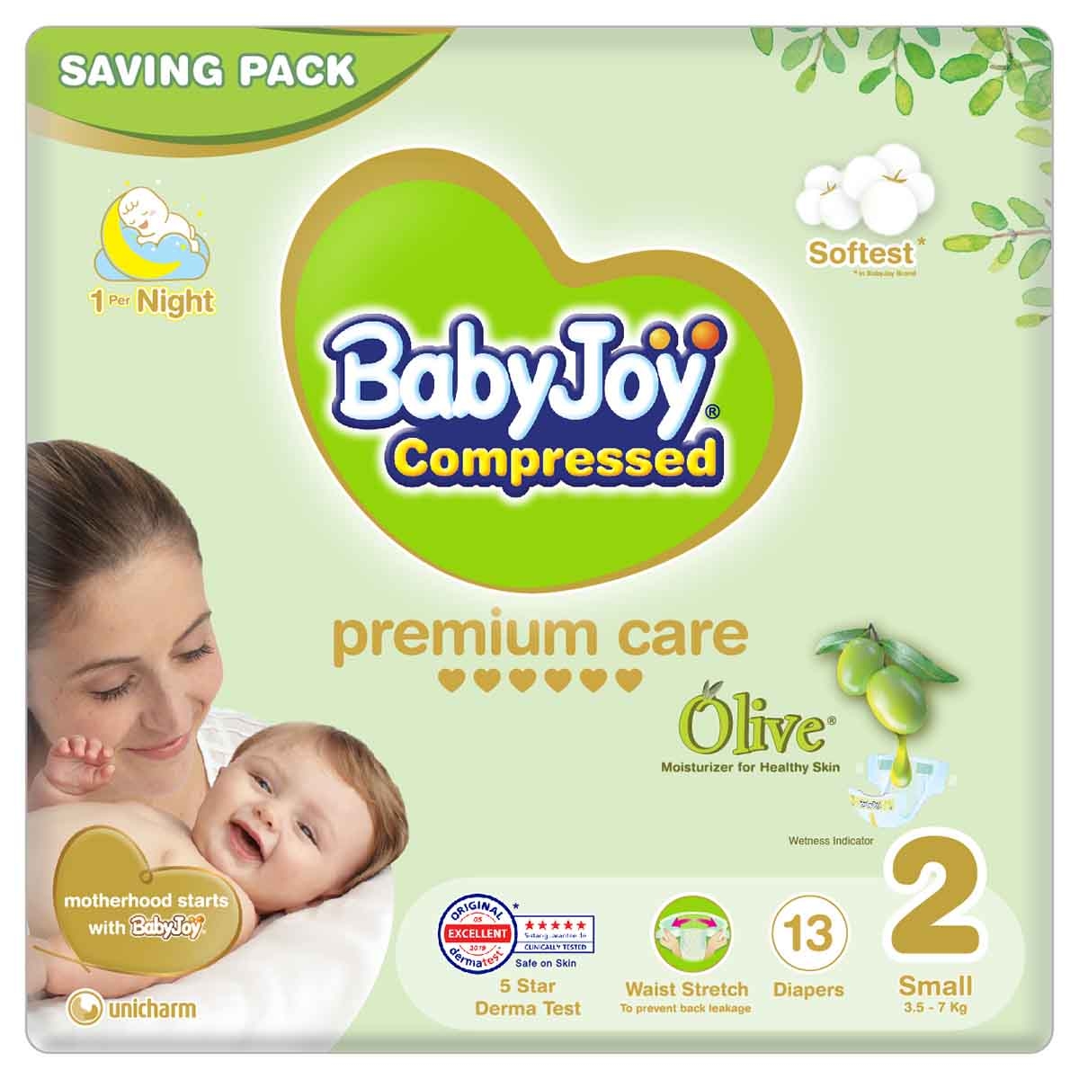 BabyJoy 13-Piece Size 2 Small 3.5-7 kg Olive Tape Diapers